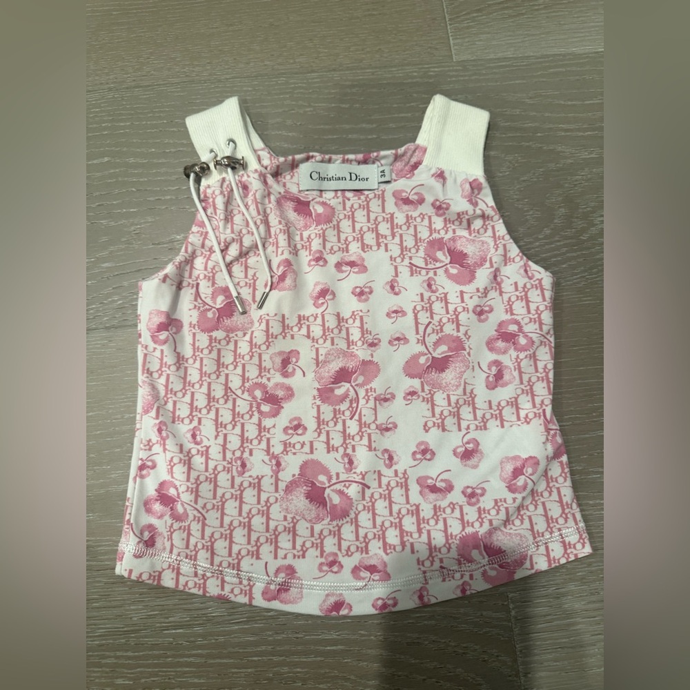 Vintage Christian Dior Kids Girls Tank Top with Pink Floral Cherry Blossom 3